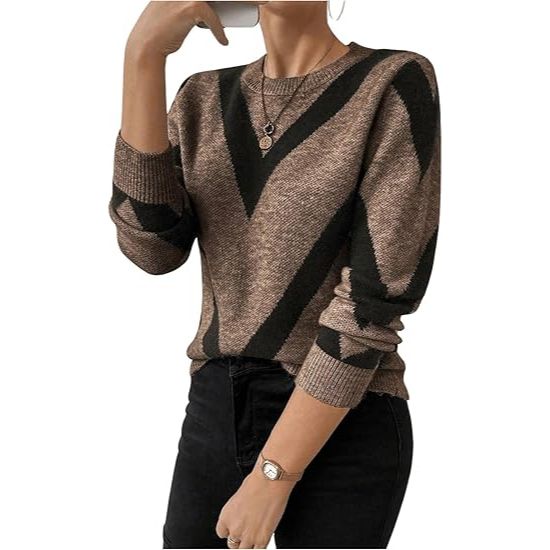 Women's Color Block Geometric Striped Sweaters