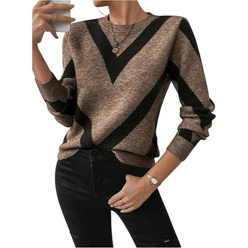 Women's Color Block Geometric Striped Sweaters