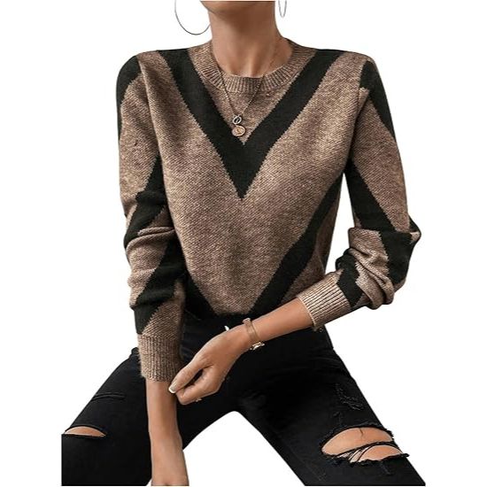 Women's Color Block Geometric Striped Sweaters